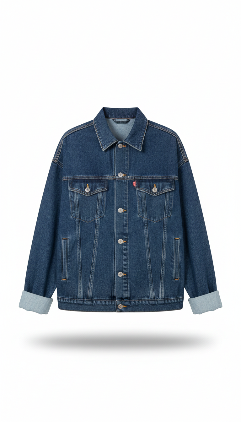 Contrast-Cuff Denim Jacket Cool Blue